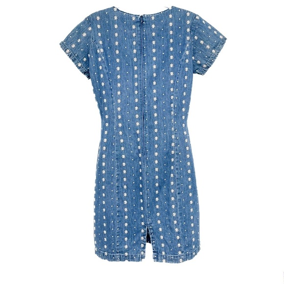 Vintage Floral Embroidered Denim Jean Midi Dress Short Sleeve Made in USA Size 4 - Picture 3 of 9